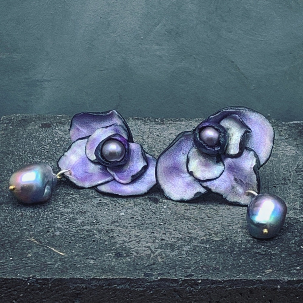 Sold Orchid statement earrings - Picture 4 of 4
